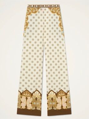 Elegant Cream & Brown Printed slip on viscose trousers Skirt